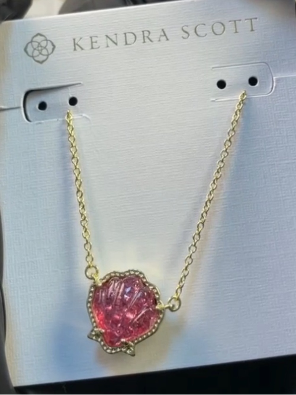 Kendra Scott Pink Sparkle Shell Pendant Gold Chain Necklace NEW $79